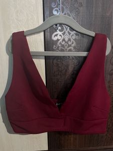 Burgundy Deep V Crop Top
