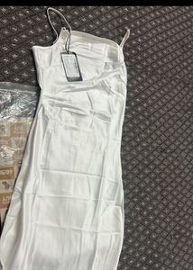 Elegant White Satin midi dress