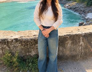 Cream Waffle Knit V-Neck Top