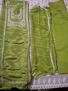 Unstitched Green Kurta Set with Dupatta
