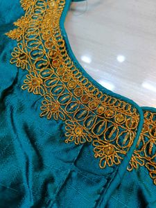 Teal &amp; Gold Embroidered Heavy Work Blouse