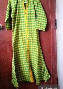 Green &amp; Yellow Checkered Kurta