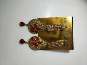 Elegant Gold Tone Red Stone Earrings