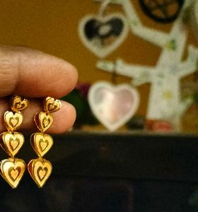 1 Gram Gold Heart Dangle Earrings