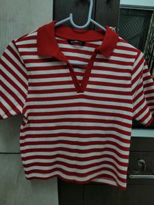 Red &amp; White Striped Polo T-Shirt