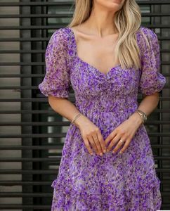 Purple Floral Tiered Midi Dress