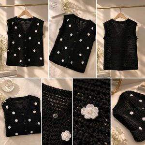 Handmade Crochet Floral Half Sweater Vest