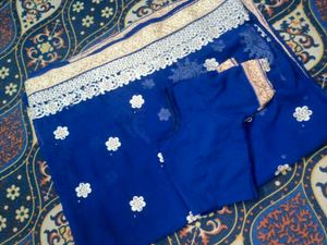 Royal Blue Embellished Saree with Blouse