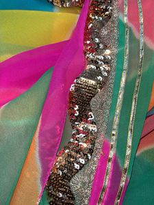 multicolour Vibrant Rainbow Striped georgette Sare