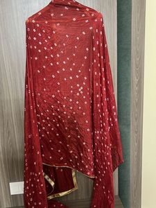 Maroon Bandhani Dupatta with White Dots