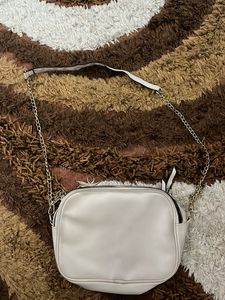 Chic White Crossbody Bag with Silver Chain