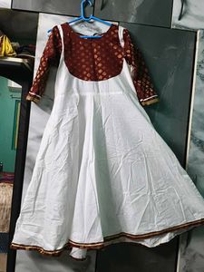 Elegant Maroon & White Ethnic Gown