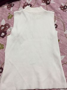 Sleeveless White Mock Neck Zip Top