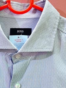 HUGO BOSS Men's Light Blue Patterned Dress Shirt