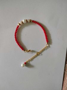 Elegant Gold Chain Bracelet with Red Beads