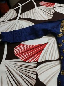 Embroidered Blue &amp; Gold Kurti With Dupatta