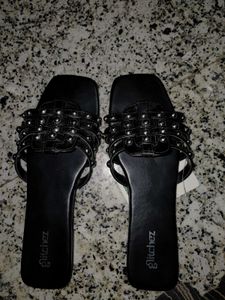 Stylish Black Studded Flat Sandals