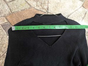 Chic Black Ribbed Bell Sleeve Top