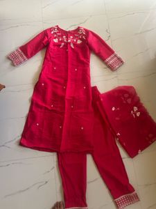 Vibrant Red Embroidered Kurta Set