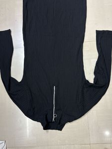 Black Ribbed Zipper Dress