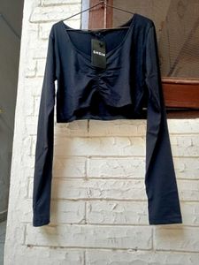 Shein Black Ruched Cropped Top