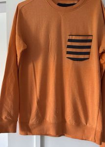 Orange Knit Sweater with Pocket Detail