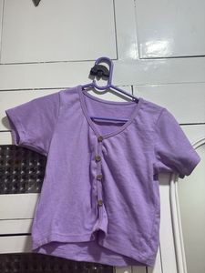 Cute Lavender Button-Up Crop Top