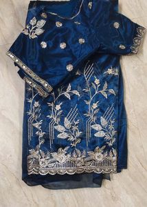Stunning Blue Embroidered Saree