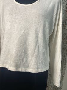 Cream Cut-Out Neck Long Sleeve Top