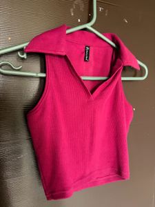 Vibrant Pink Collared Ribbed Tank Top