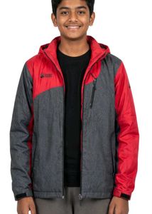 Red and Grey Hooded Jacket