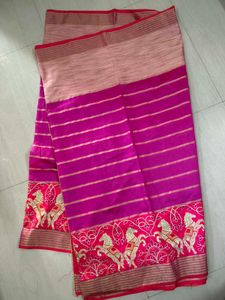 Cotton blend saree with blouse( back open)