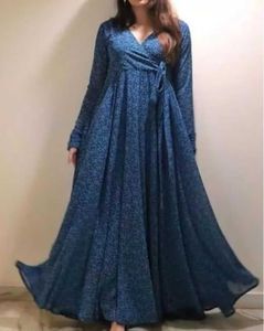 Elegant Blue Printed Maxi Dress