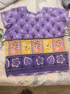 Purple Floral Print Cotton Blouse