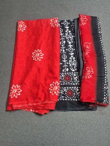 Vibrant Red &amp; Black Suit (Unstitched)
