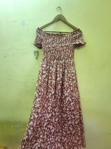Boho orange Floral Off-Shoulder Maxi Dress