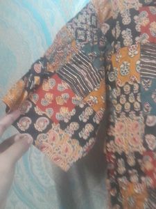 short Boho Patchwork Print Shirt