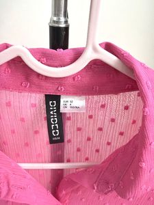 Vibrant Pink Sheer Polka Dot Blouse