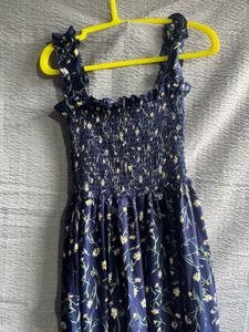Navy Floral Smocked Maxi Dress