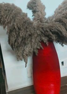 Red Vase with Pampas Grass
