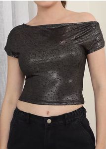 Off-Shoulder Sparkle Crop Top