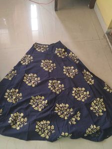 Navy Blue Skirt with Gold Print