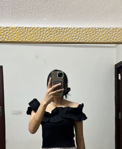 Black Flutter Smocked Crop Top