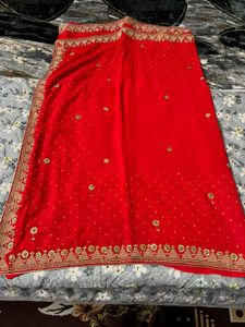 Elegant Red Embroidered Saree