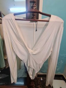 White Long Sleeve Twisted Bodysuit