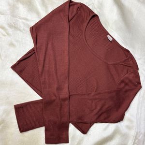 Cinnamon Brown Long Sleeve Crop Top