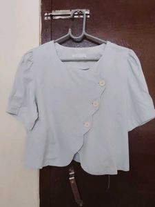 Light Blue Cropped Top with Scallop Detail
