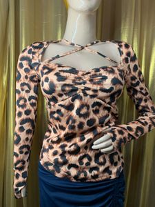 Leopard Print Cutout Long Sleeve Top