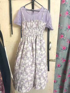 Lavender Floral Print Midi Dress