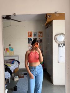 Cute Coral Halter Crop Top